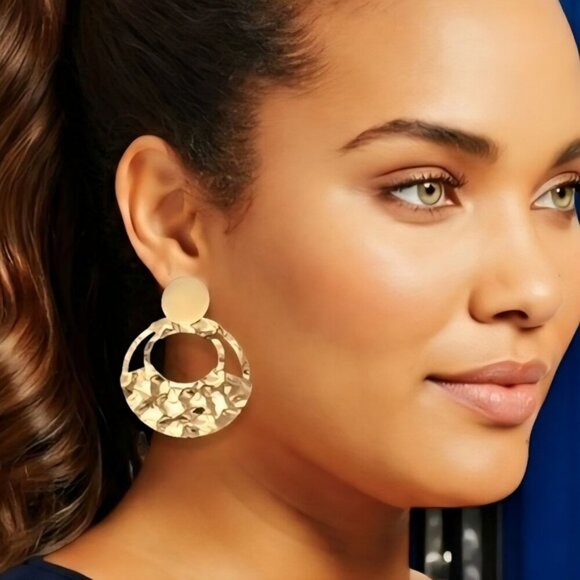 🆕Hammered Statement Circle Earrings 18K Gold Plated Stainless Steel Bold Chic - Picture 7 of 12
